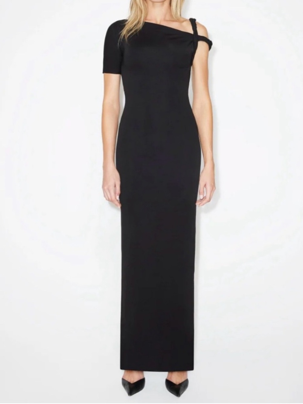 Khy XL Sueded Stretch Twist Maxi Dress 0493 black asymmetrical